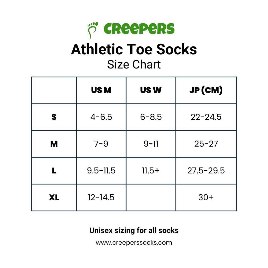 Creepers merino toe socks size chart